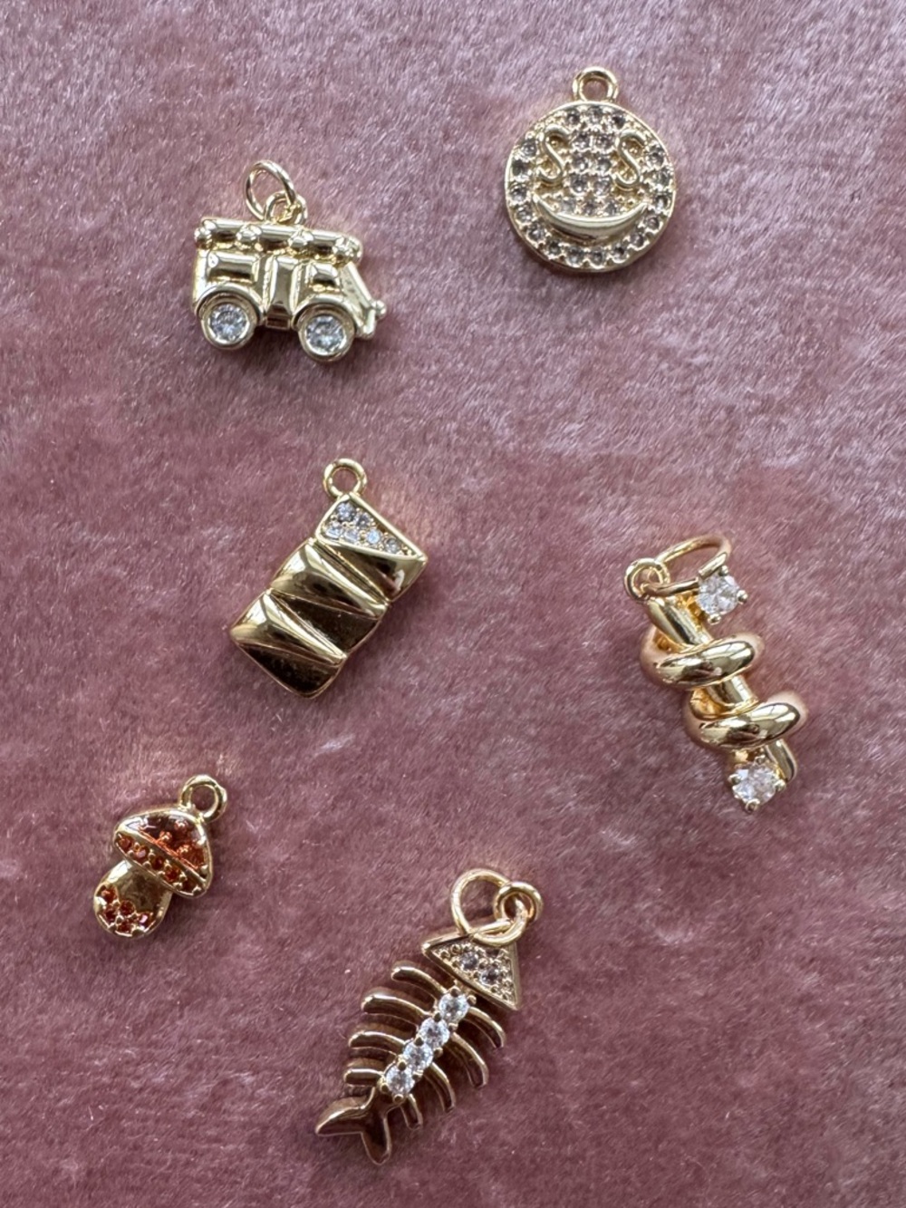 🍄🎣🤑 SET of 6 Gold Filled Charms Random Assortment